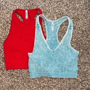 Zenana Outfitters Red and Blue Ribbed Crop Tops